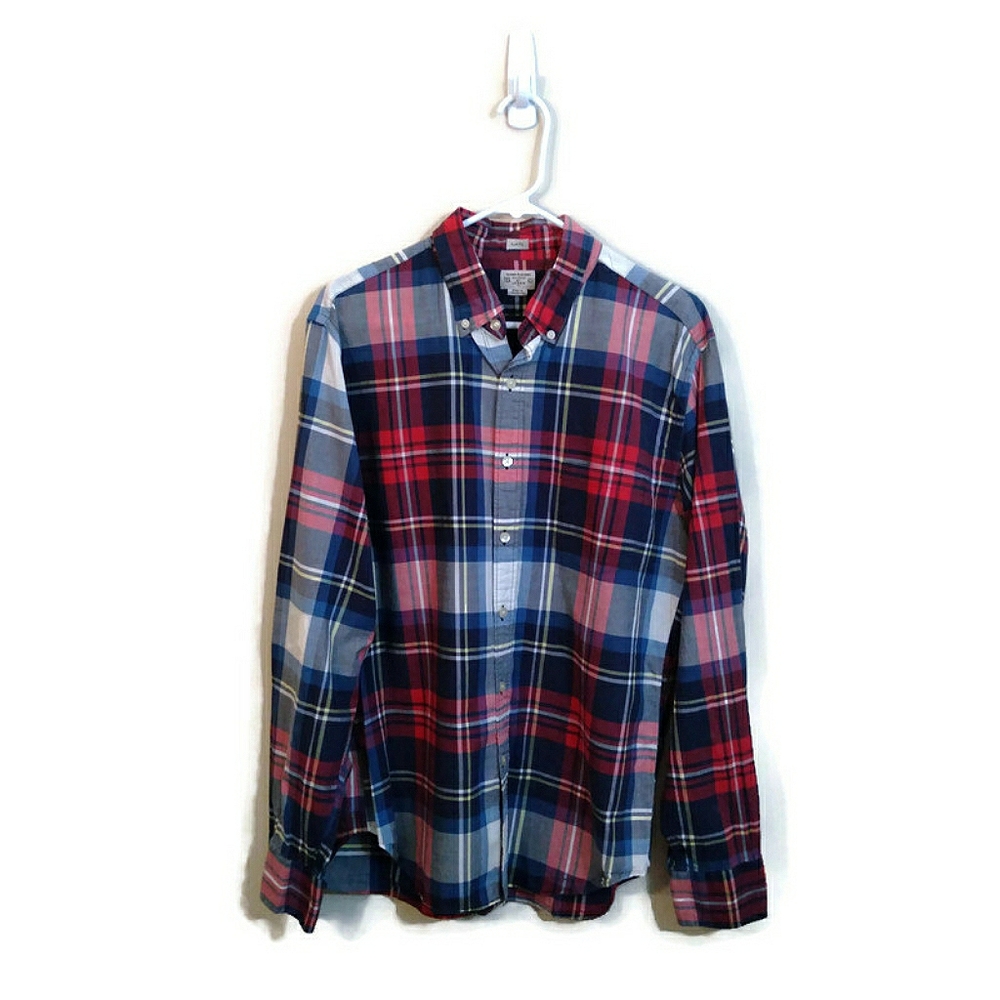 J Crew Preppy Slim Fit Summer Plaid Button Down Shirt Sz Large